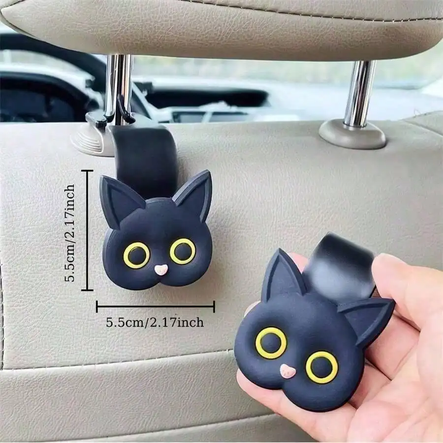 2pcs 3D Cartoon Cat Car Seat Headrest Hook Hanger Universal Vehicle, Car Storage Organizer For Handbag Purse Coat, Cute - Detail 1