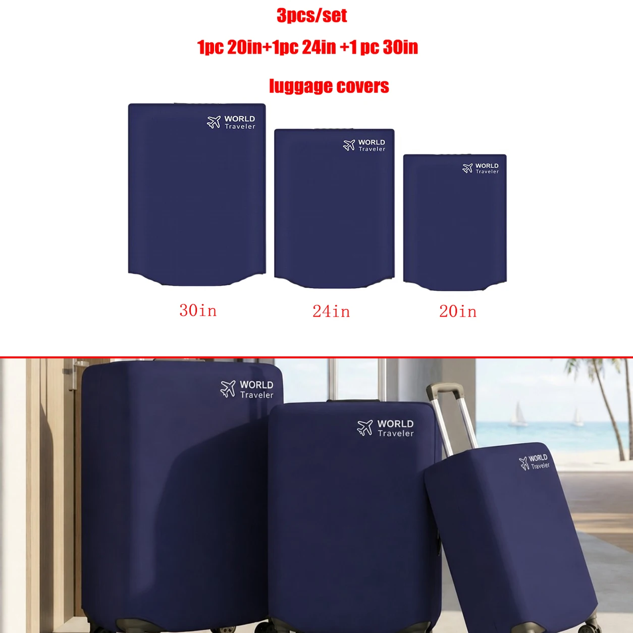 3-Piece Set of Suitcase Storage Covers, Blue Protective Covers for Three Different Sizes of Trolley Cases, Non-Woven Fabric Suitcase Covers, Moisture-Proof and Wear-Resistant, Essential for Business Trips and Travel