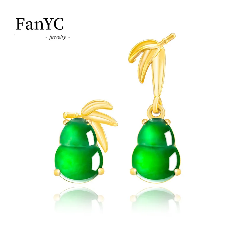 Myanmar A-goods Jadeite Gourd Bamboo Earrings S925 Silver Inlaid Exquisite Fashion Luxury Ice Jade Earrings Ladies Gift