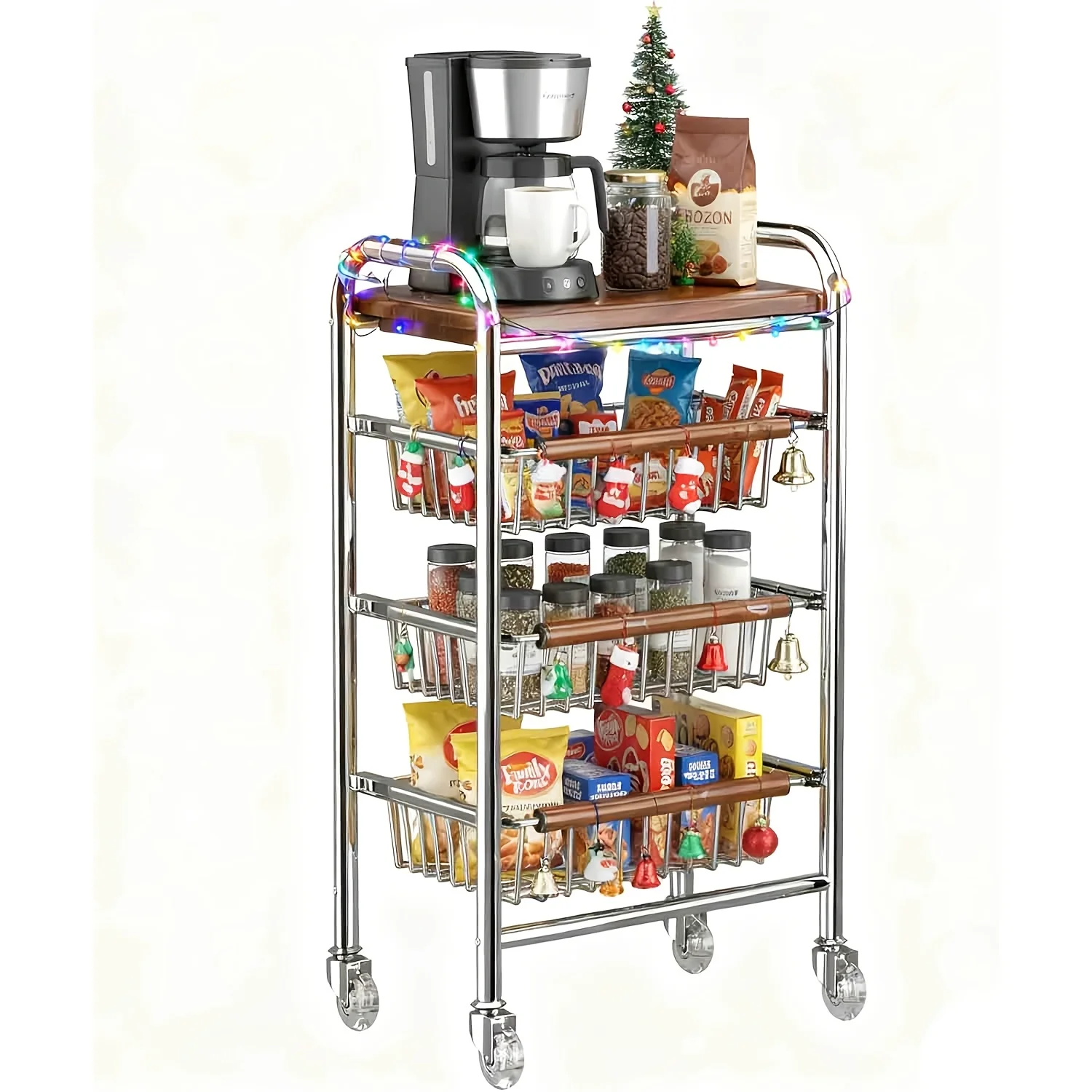 Four-Tier Rolling Storage Cart for Organization and Storage | Heavy-Duty Carbon Steel Storage Cart with Pull-Out Wire Baskets image 5