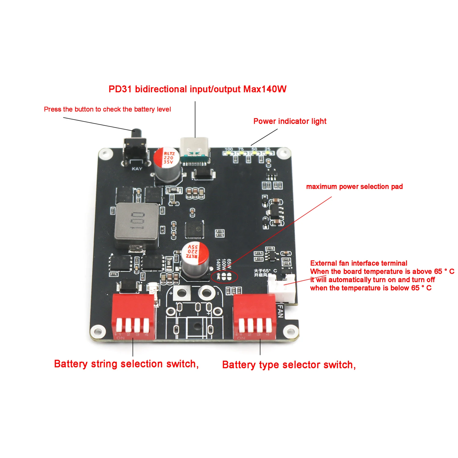 PD3.1 140W Dwukierunkowe szybkie ładowanie IP2366 2S 3S 4S 5S 6S Bateria litowa Szybkie ładowanie Li-ion Lifepo4 BMS Ladowarka TYPE-C USB — zdjęcie 4