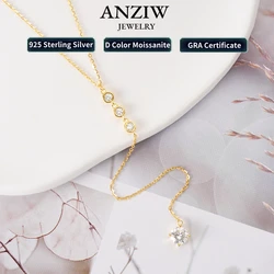 Anziw Original 925 Silver Y Lariat Necklace D Color Moissanite Pendant Necklaces For Women Jewelry Certificate Long Thin Chain