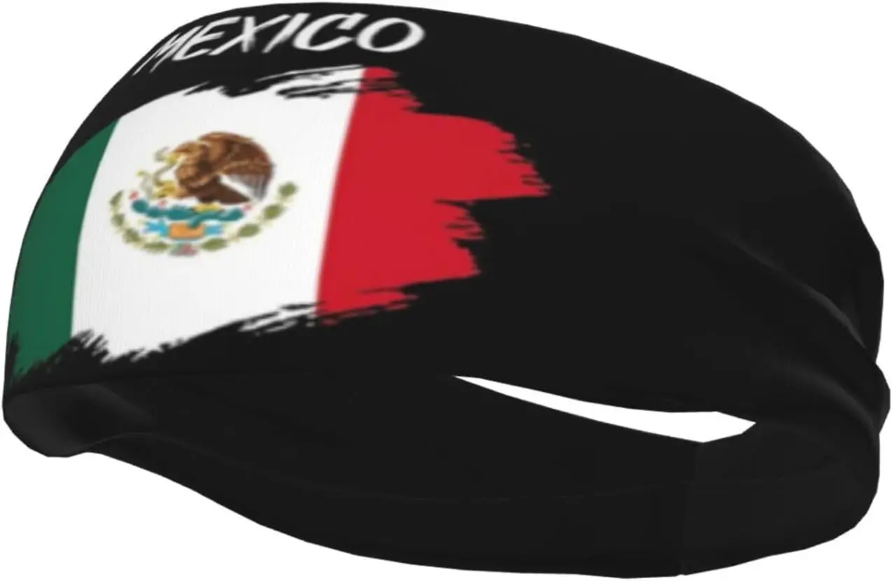 

Cute Mexico Flag Sport Headbands for Women Men Elastic Soft Mexican Non-Slip Hairbands for Workout Yoga Running Sports