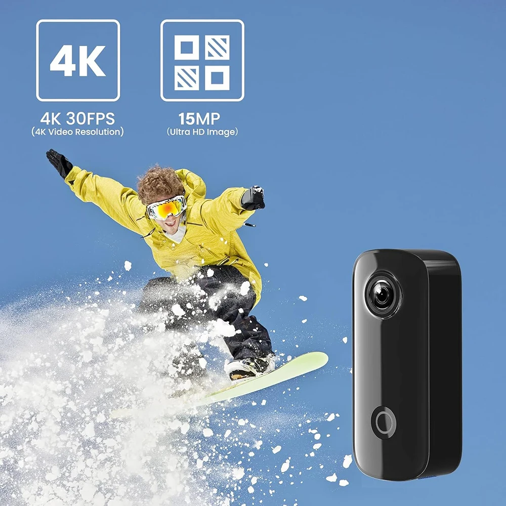 SJCAM C100+ 2.4G WiFi Mini Action Camera 4K 30fps Thumb camera Wearable Camera,30M Waterproof,APP Control,Small Vlog Helmet Kits