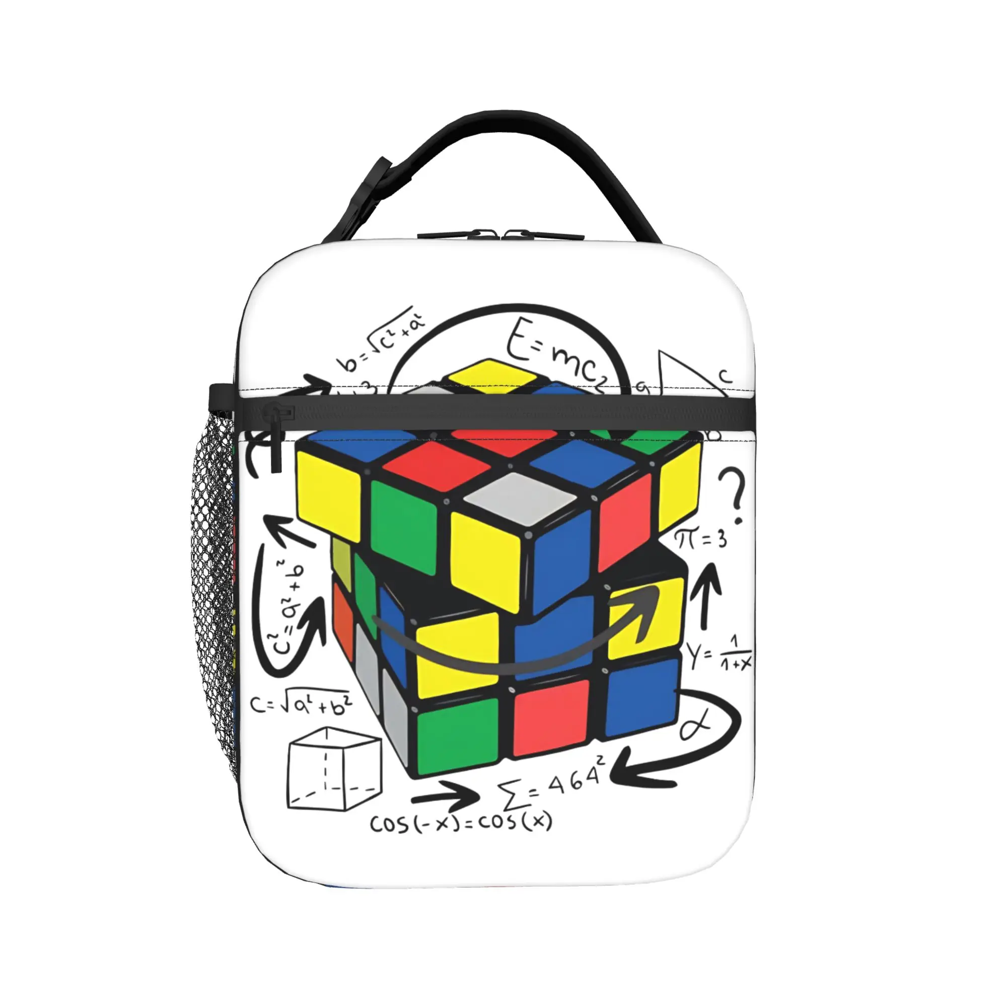 Math Rubiks Player Cube Lunch Bag  Travel Lunch Box For Men  Casual Print Tote Food Bags Waterproof Portable Zipper Cooler Bag