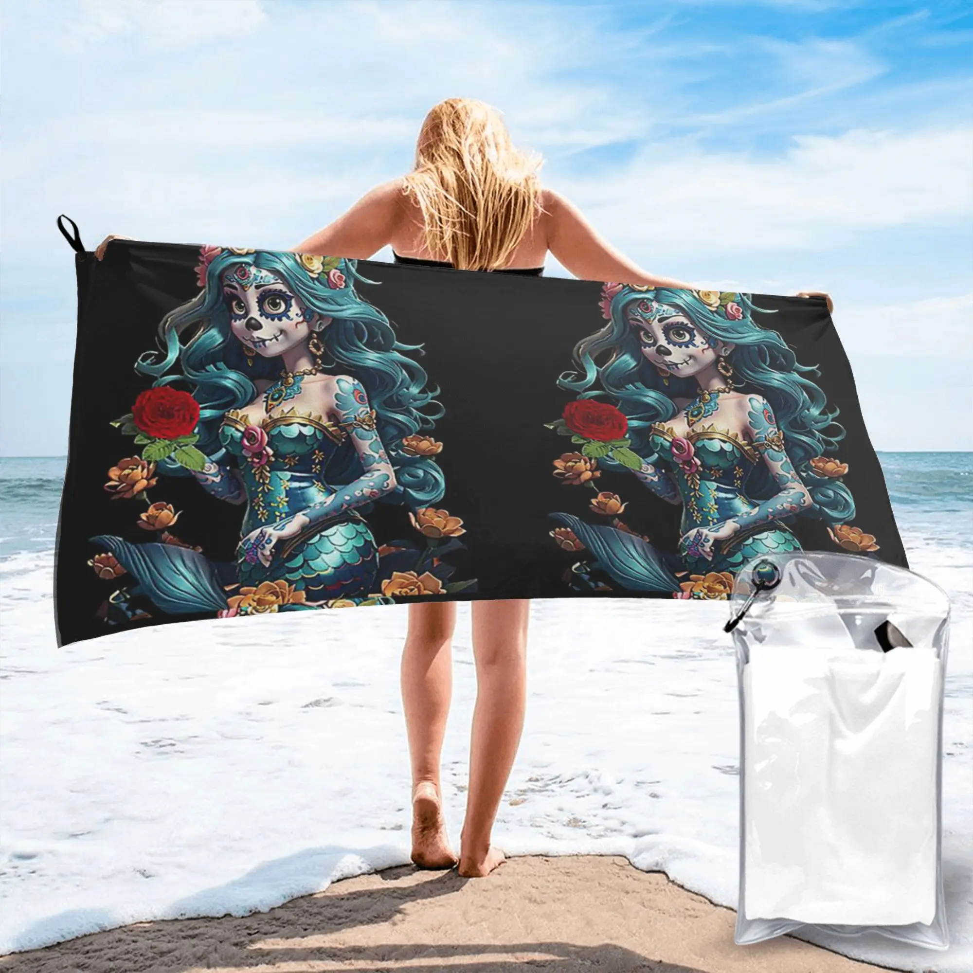 Mexican Catrina Girl Day Of The Dead Beach Towel Soft Microfiber Quick Dry Absorbent Quick Towels For Swimming