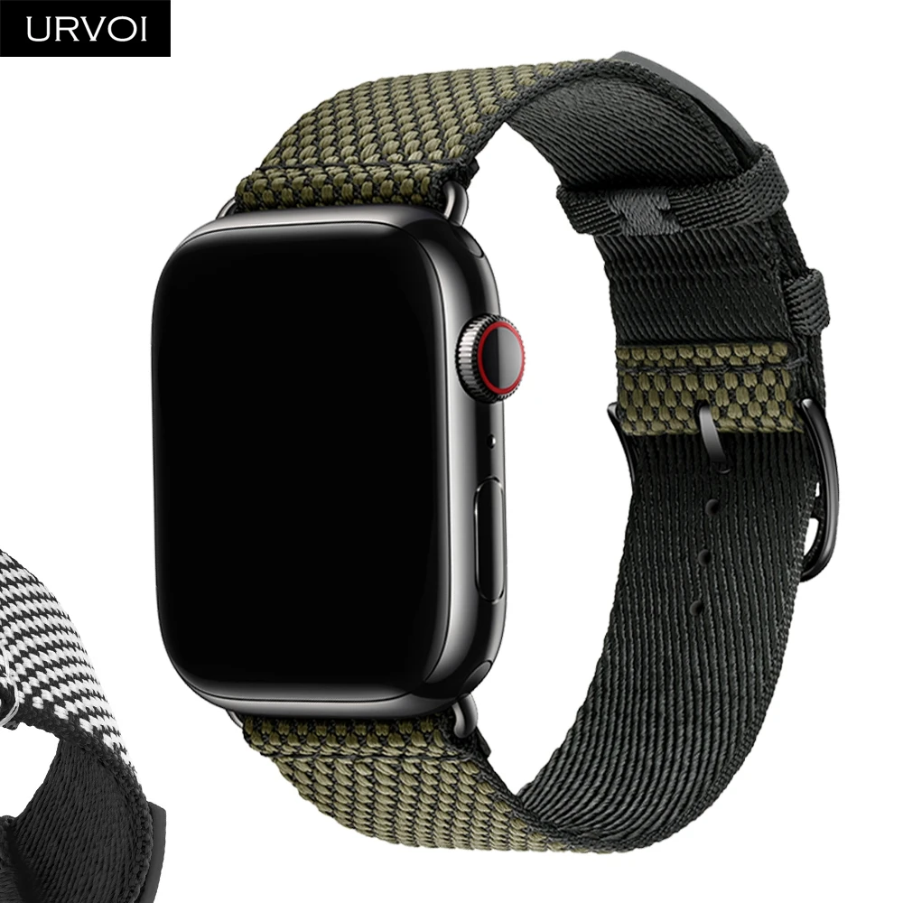 

URVOI Toile H Single Tour Band for Apple Watch Series 11 10 9 8 7 SE3 Checked canvas strap for iWatch Gentle Classic design 46mm