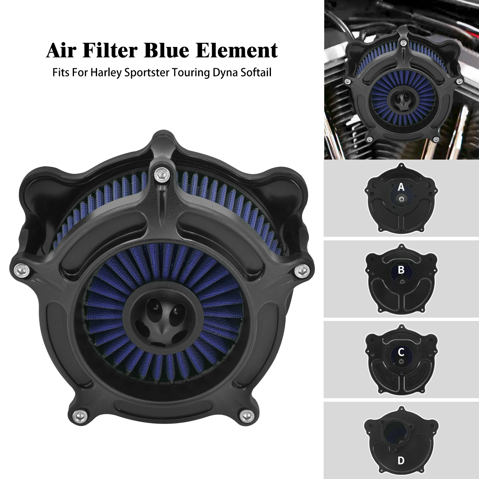 

Motorcycle Air Filter CNC Intake Cleaner Element Blue For Harley Touring FLHX FLHR FLHT Sportster XL 72 883 Dyna Softail FXBB