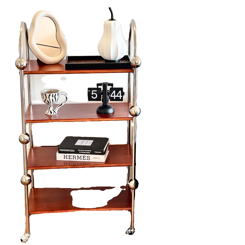 Household medieval floor-to-ceiling multi-layer shelves, stainless steel storage trolley, removable display shelves on the side