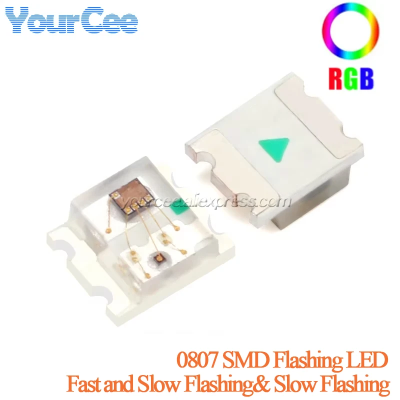 100 pces/10 pces piscando led smd diodo 0805 rgb diodo flash alto brilho diod 0807 rgb flash led cor flash rápido flash lento