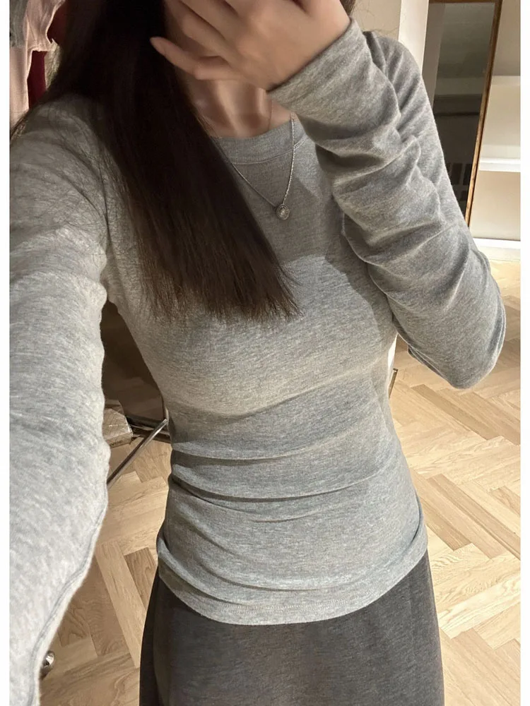 تي شيرت E round Ne Long Sve من القطن الأساسي للسيدات أوائل الخريف والشتاء للتخسيس من القطن الخالص قاعدة irt ملابس داخلية oul... #2