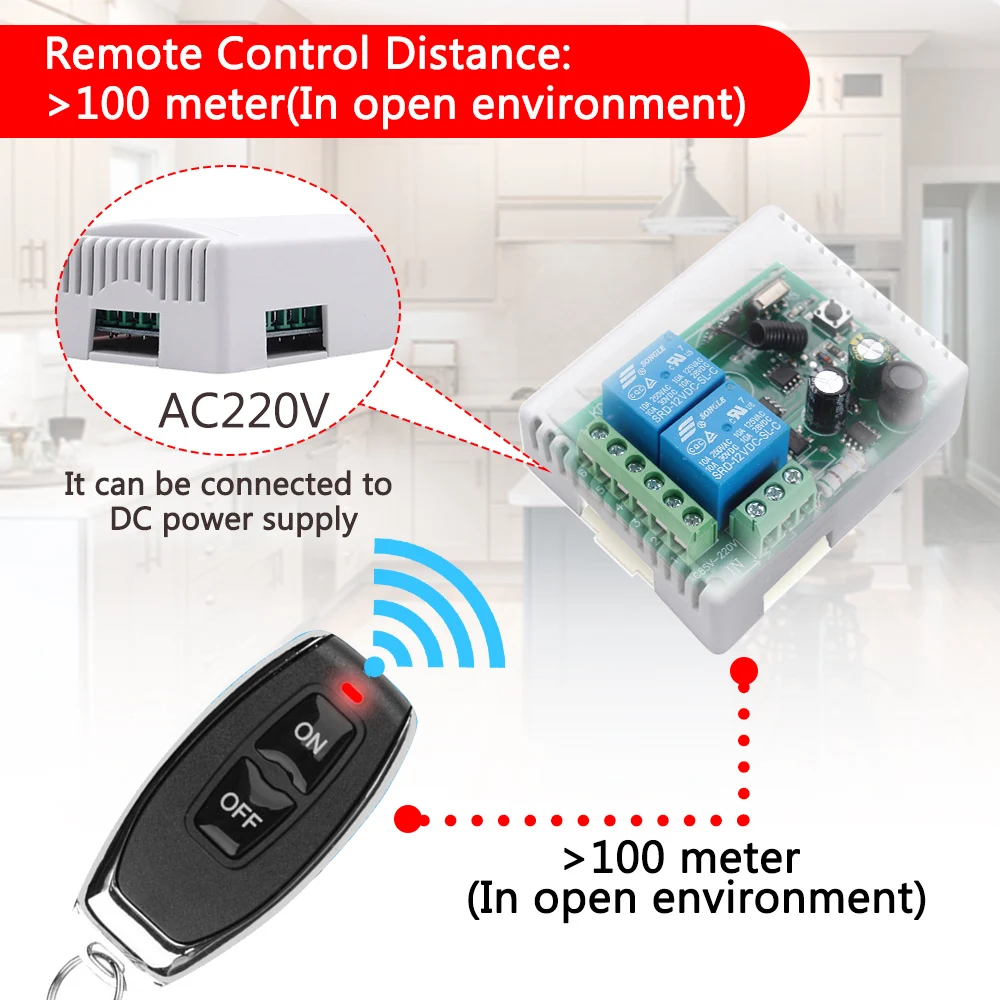 Interruptor de Control remoto RF para el hogar, módulo de interruptor de relé inalámbrico de 2 canales, 12V, 220V, 10A, 315MHZ, 433MHz