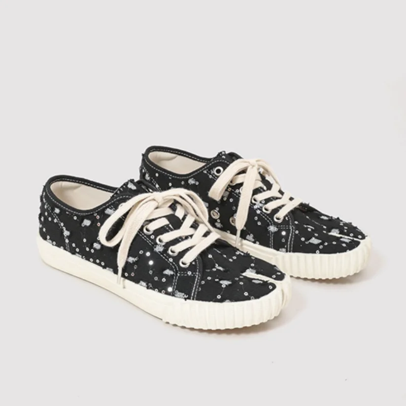 Blingbling Flat Heel Women Sneakers Fashion All Match Casusal Trainers Designer Chunky Heel Canvas Shoes Denim Runway Sport Shoe