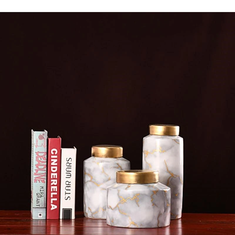 Gilded Marble Texture Storage Jars and Lids Tea Canister Coffee Cans Candy Pots Desk Decoration Jewelry Jar Cosmetic Containers