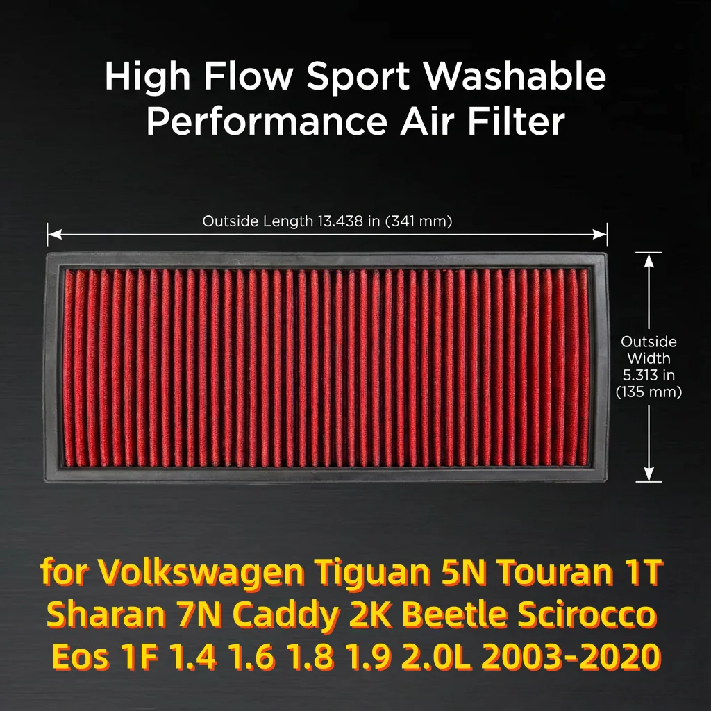 

for Volkswagen Tiguan 5N Touran 1T Sharan 7N Caddy 2K Beetle Scirocco Eos 1F 1.4 1.6 1.8 1.9 2.0L 2003-2020 High Flow Air Filter