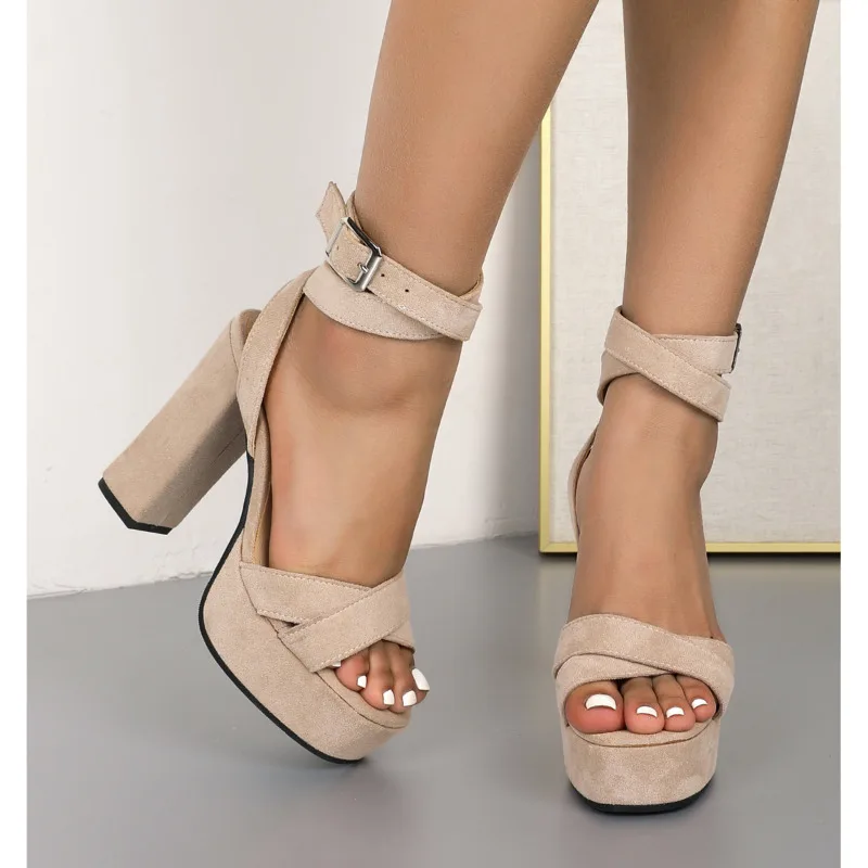 Новинка 2023, женские сандалии на высоком каблуке, обувь на толстой платформе, женские свадебные туфли с ремешком на щиколотке, на массивном каблуке 43