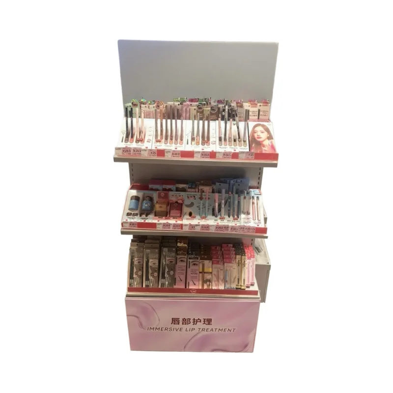 custom.Customized Modern Cosmetic Beauty Store Display Rack Portable Foldable Rotating Metal Stand