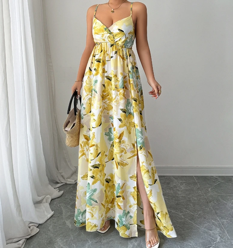 

Fashionable and Elegant Suspender Printed Long Skirt Dress for Women
