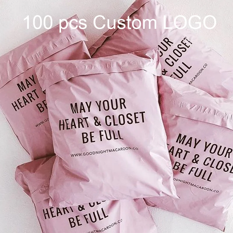 Custom Logo Package Plastic Mailing Postage Bag Pink Self-sealing Courier Poly Mailers Shipping Bags For Clothing