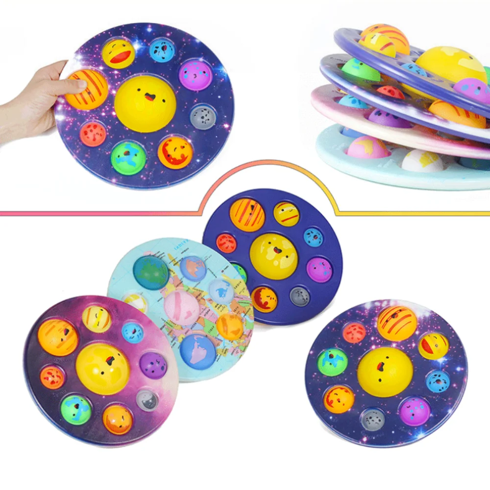 Acht Planeten Dimple Push Bubble Fidget Toy – Tragbares sensorisches Stressabbau- und Anti-Angst-Entspannungsspielzeug für Erwachsene, Büro und Freizeit