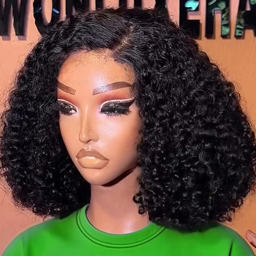 13x6 Bob Perücke Wasserwelle Lace Frontal Echthaarperücken 250% Kinky Curly Perücke Echthaar Vorgezupfte Deep Wave Perücke im Ausverkauf