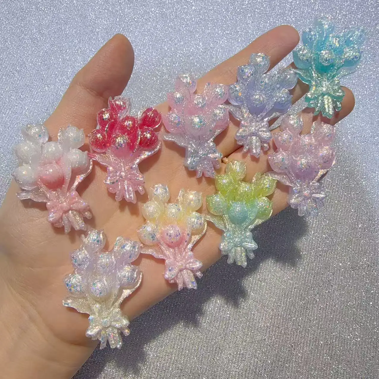 100PCS Glitter Tulip Bow 47X30MM Night Light Handmade DIY Jewelry Accessories Craft Home DecorationResin Material