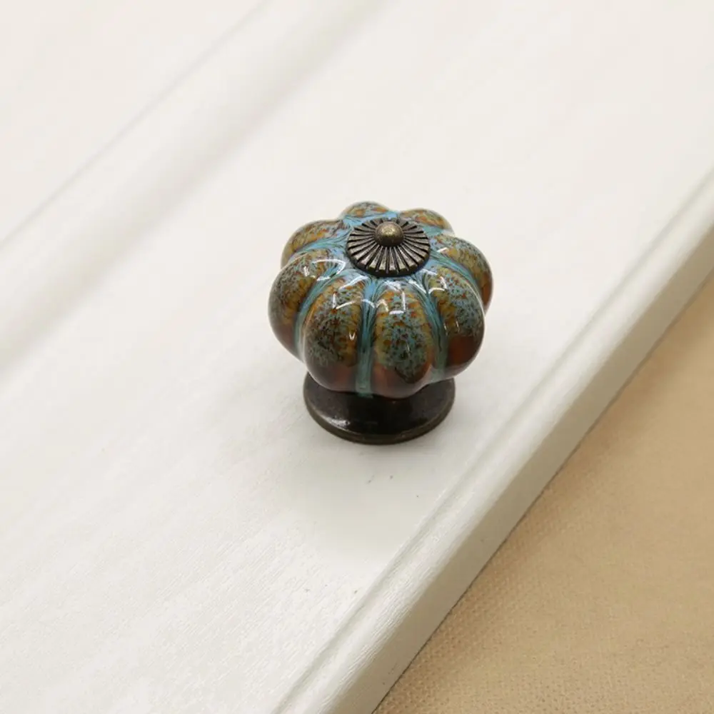 Retro Single Hole Ceramic Pumpkin Handle Leopard Pattern European Style Door Pull Handles Round Vintage Drawer Knobs Wardrobe