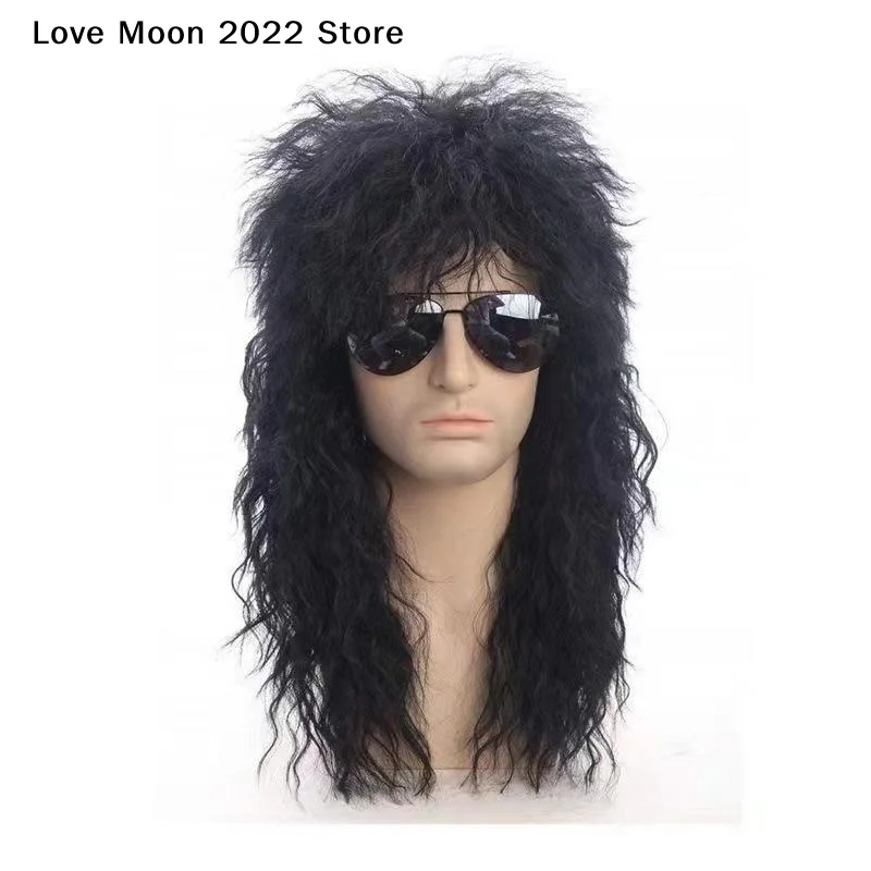 Men's Mullet Wig Long Curly Hair Wig Kiss Wig 80s Rocker Synthetic Wigs For Male Halloween Cosplay DIY Role-Playing Costume Wig