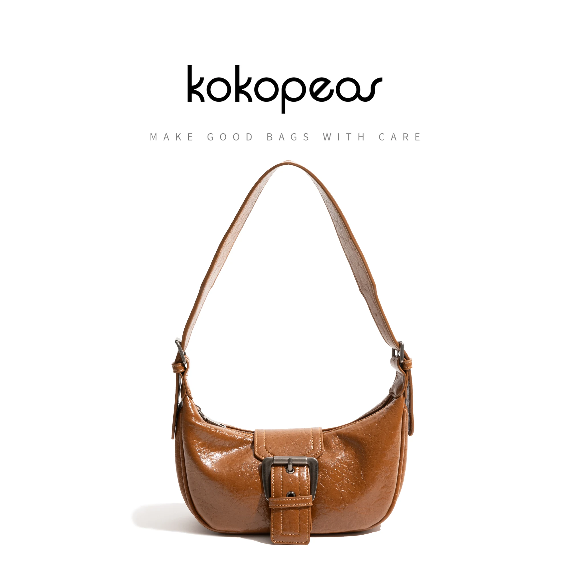 KOKOPEAS Vintage Oil Wax Leather Shoulder Phone Purse Girls Locomotive Style Women's Fashion Crossbody Bag Ladies Shopping Bag