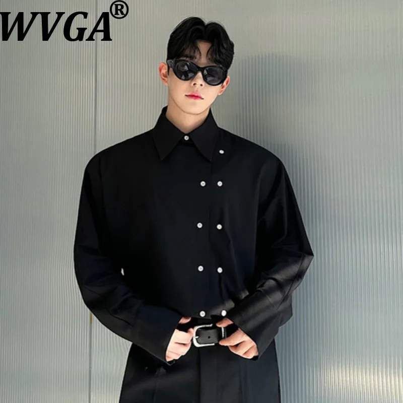 

WVGA весна лето новая мужская двубортная рубашка с асимметричной планкой и длинным рукавом в корейском стиле, шикарный повседневный топ W17399