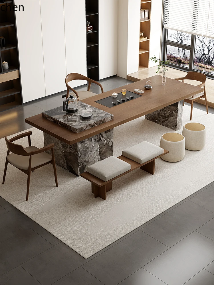 

QZT Solid Wood Tea Table and Chair Set Island Table for Living Room Home Office Large Tea Brewing Table