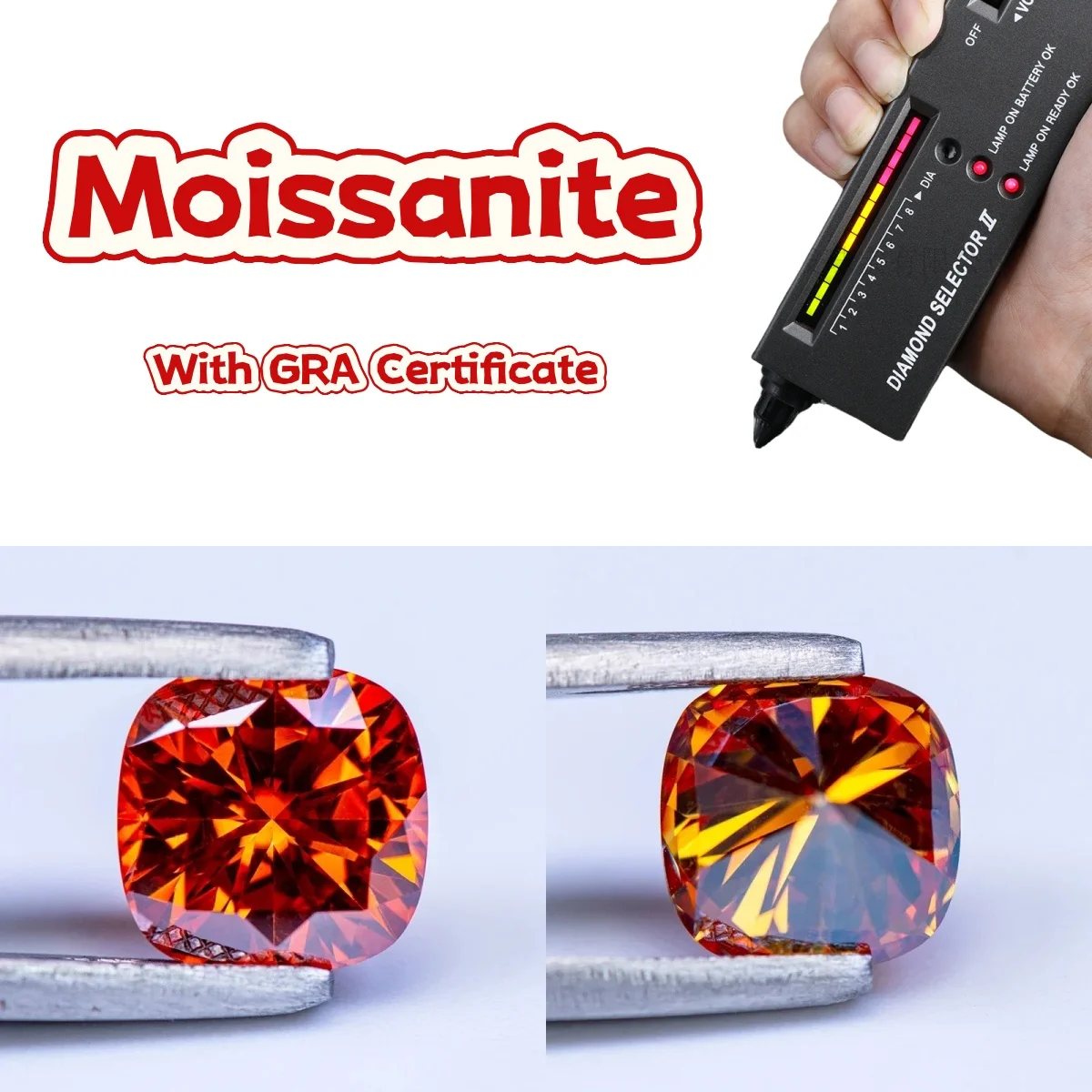 

0.5~7ct Cushion Cut Loose Moissanite Gemstone Orange Color With GRA Certificate For Accessories Inlay/Jewelry Making/Gift