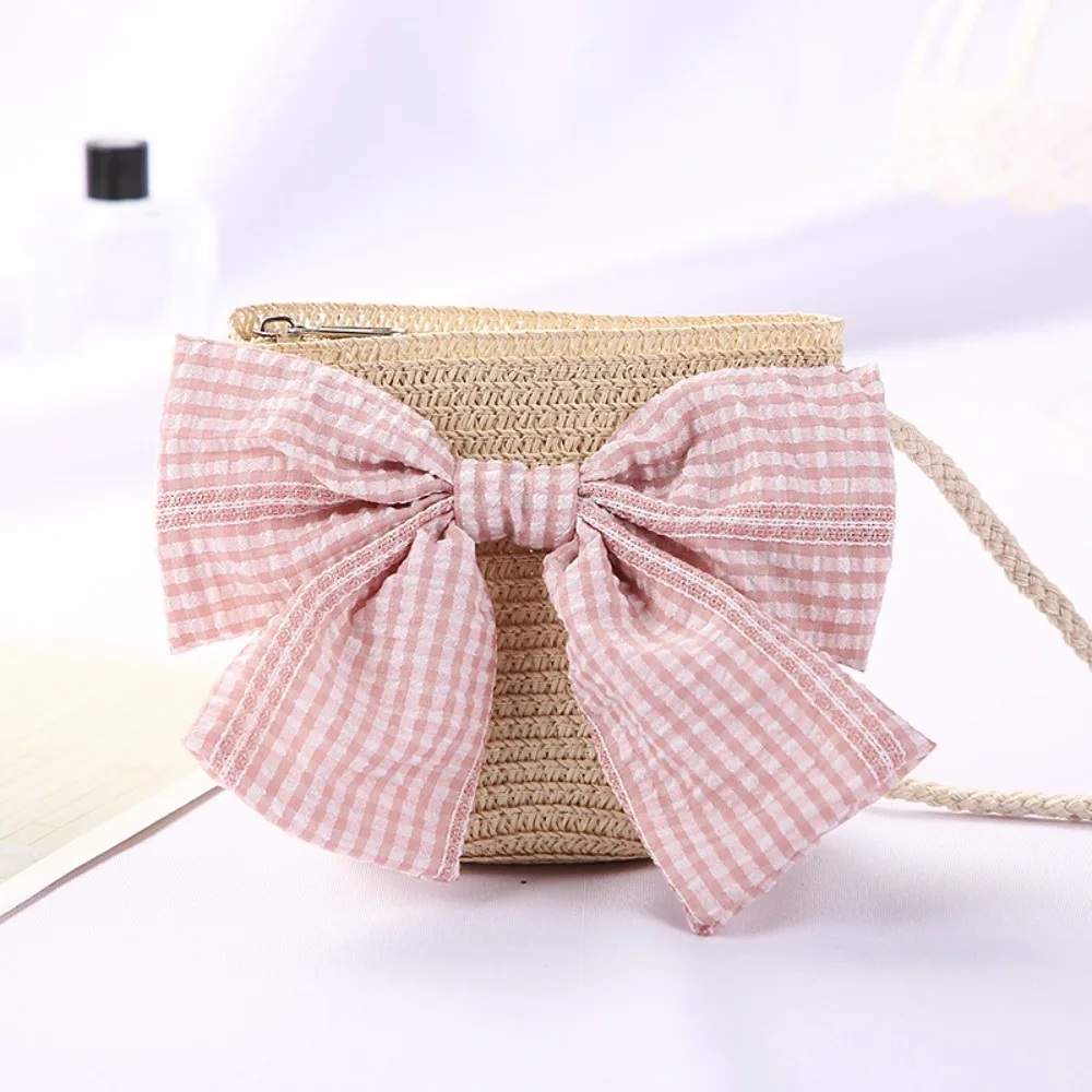

Sweet Flower Kid's Straw Woven Bag Summer Travel Beach Bag Shoulder Bag Girls Trendy Coin Purse Casual Messenger Bag