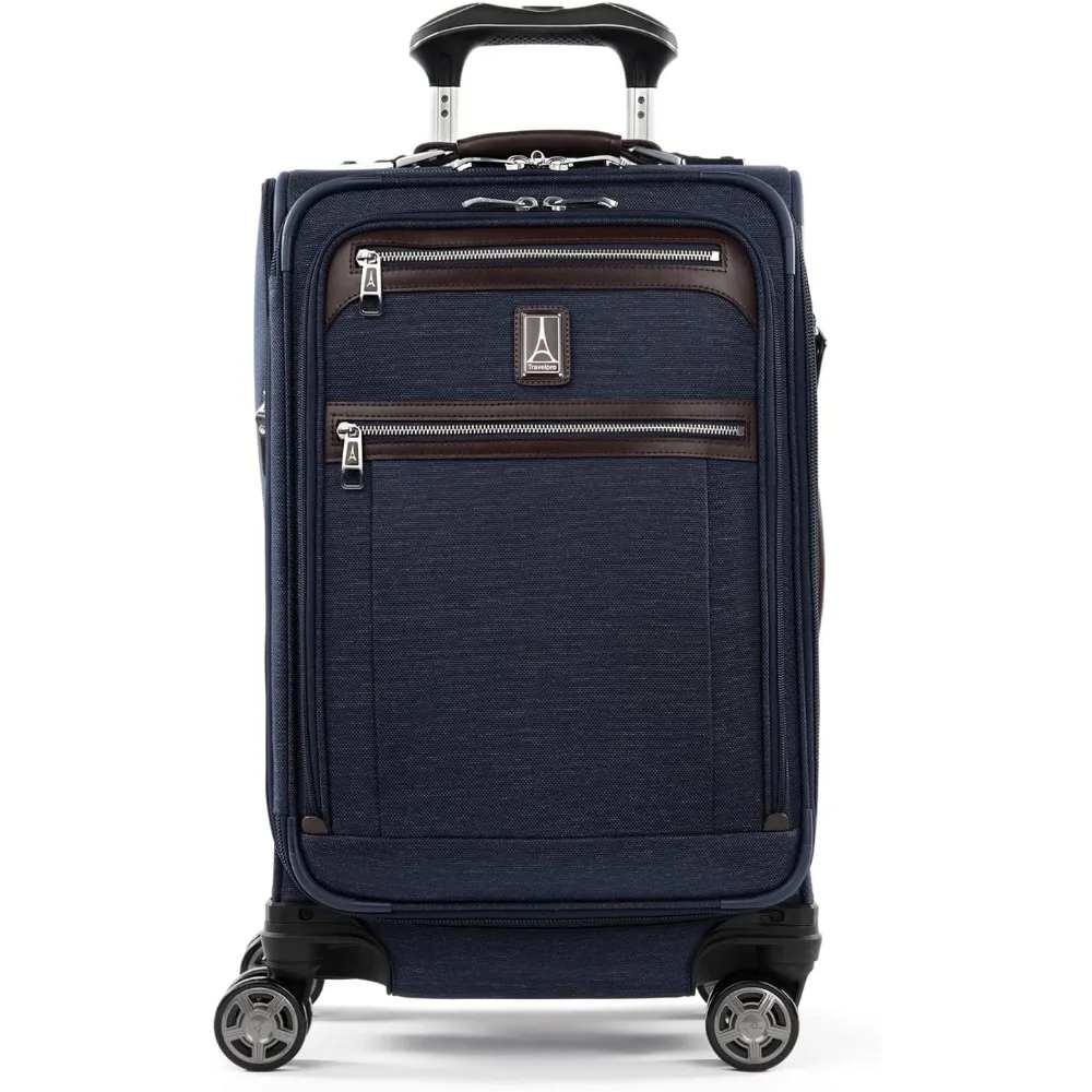 Platinum Elite Softside Expandable Carry on Luggage, 8 Wheel Spinner Suitcase, USB Port, Suiter, Men and Women, True Navy Blue