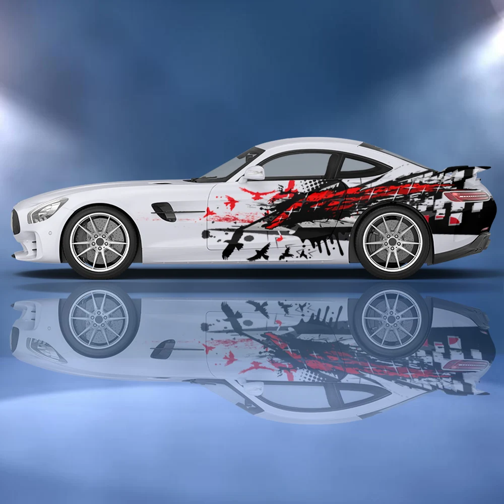 

Универсальные виниловые самоклеящиеся наклейки с изображением птиц, каракули, геометрических полос, боковой графики автомобиля, полноцветные автомобильные аксессуары, наклейки, наклейки