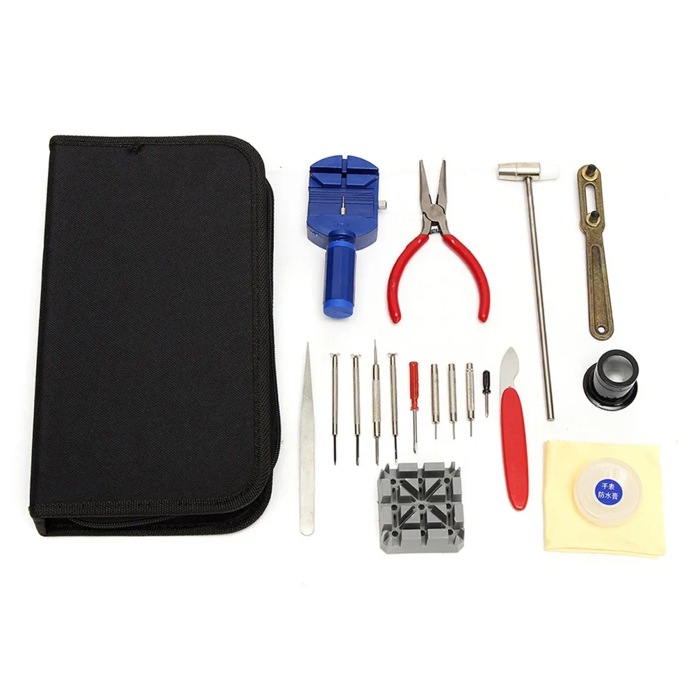 19Pcs Black storage bag Watch Repair Tool Kit Plastic + Metal 21x10x4.5cm Watch Strap Removal Tools