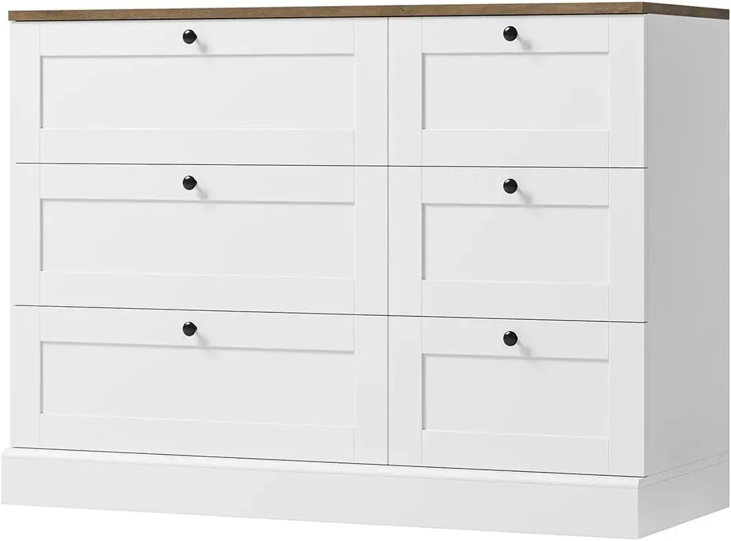 6 Drawer Dresser, White Dresser for Bedroom, Wood Chest of Drawers, Wide Double Dresser, Modern Farmhouse Drawer Chest for Livin