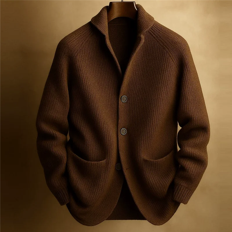 

Spring Autumn Men Knitted Single Breasted Green Fruit Collar Cardigan Sweater Knitwear Solid Long Sleeve Casual Sweatercoat Men