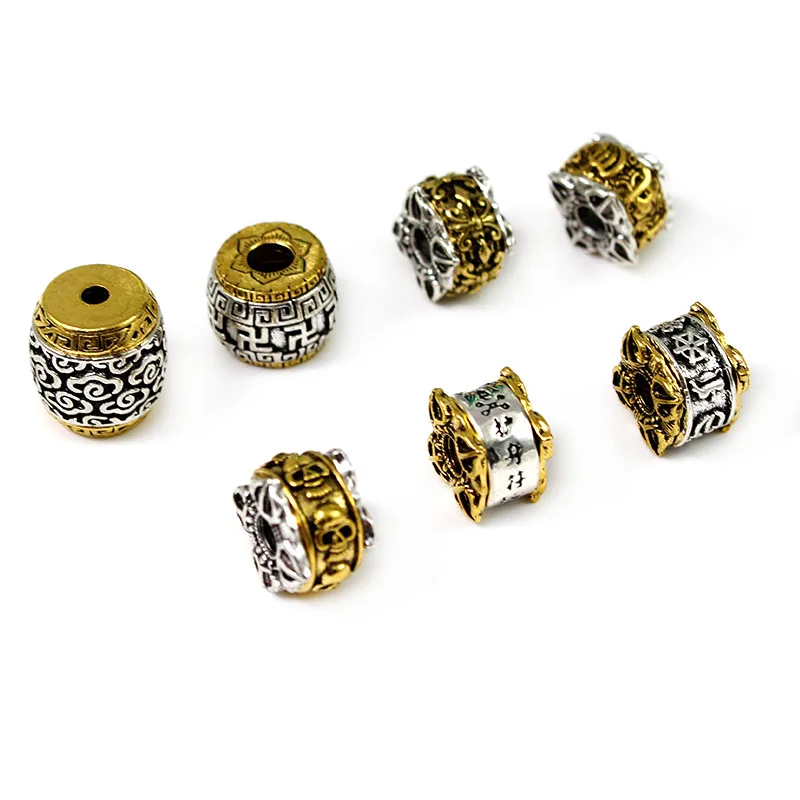 

5Pcs Tibetan Silver Gold Metal Loose Spacer Beads Big Hole Beads for Necklace Bracelet Jewelry Making DIY Crafts Accessories