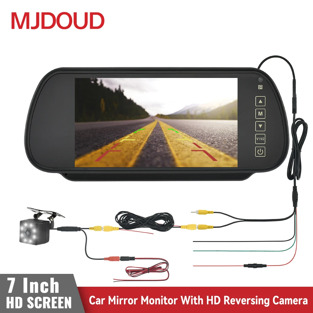 MJDOUD 7 Inch Rear View Mirror Monitor with Camera Rearview Mirror for Car Parking Backup Camera 7