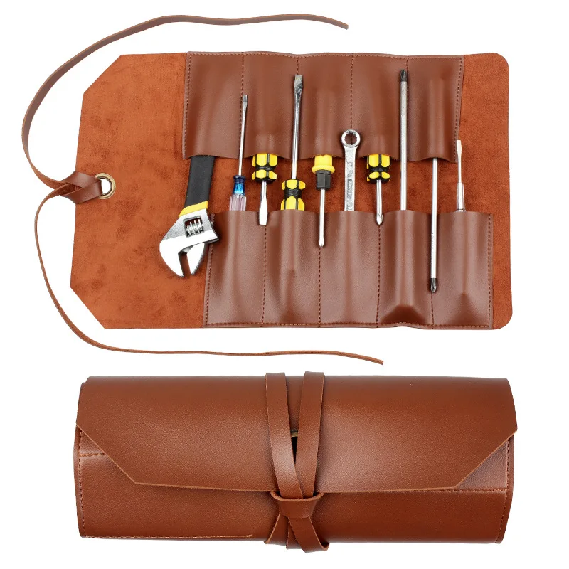 PVC Tool Roll Up Pouch Multi Pocket Multifunctional Toolkit Wrench Roll Pouch Tool Zipper Carrier Tote Storage Bags PU Leather