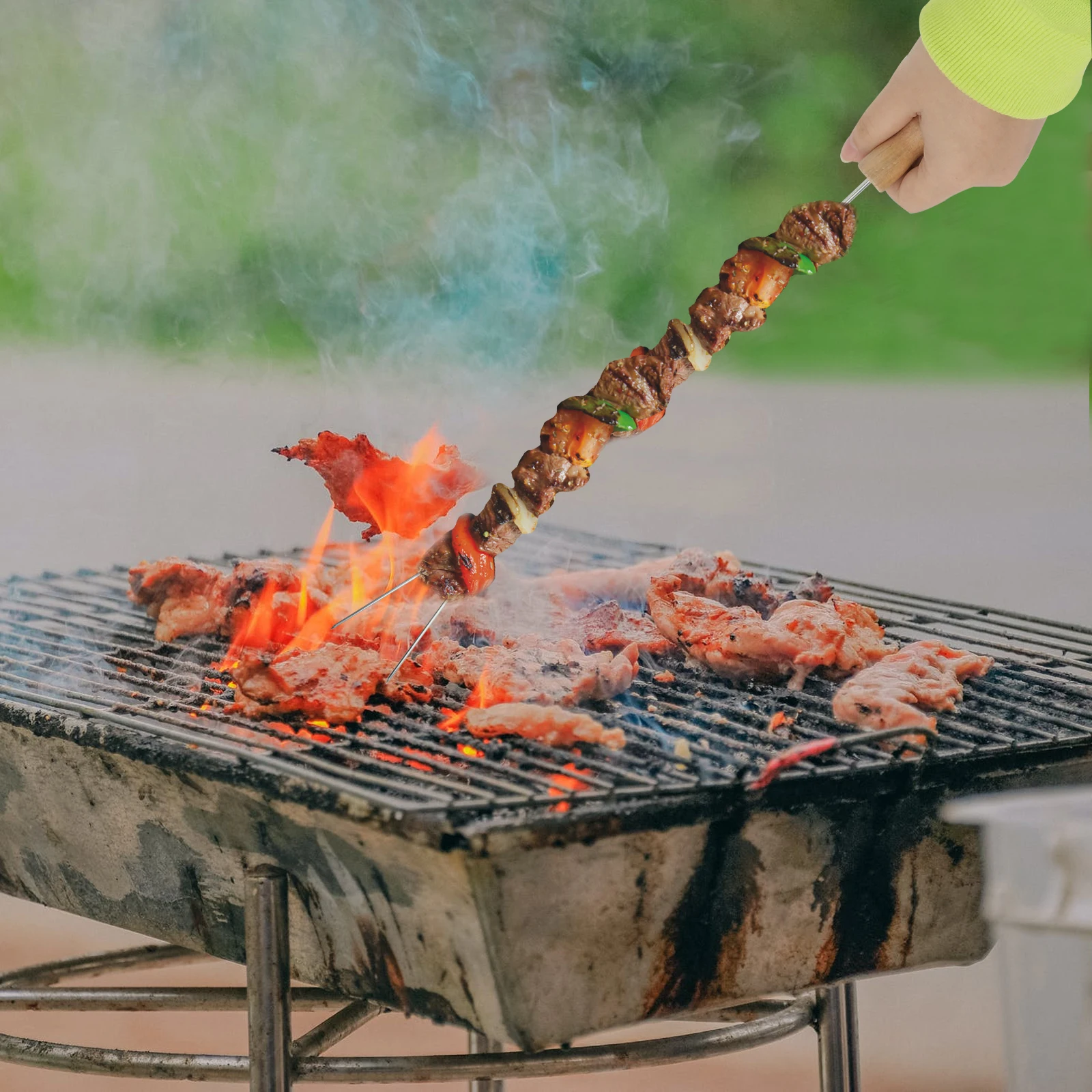 

15pcs Wooden Handle Stainless Steel Barbecue Fork Roasting Forks Grilling Tool Set Long Length Fire Resistant for Shrimp