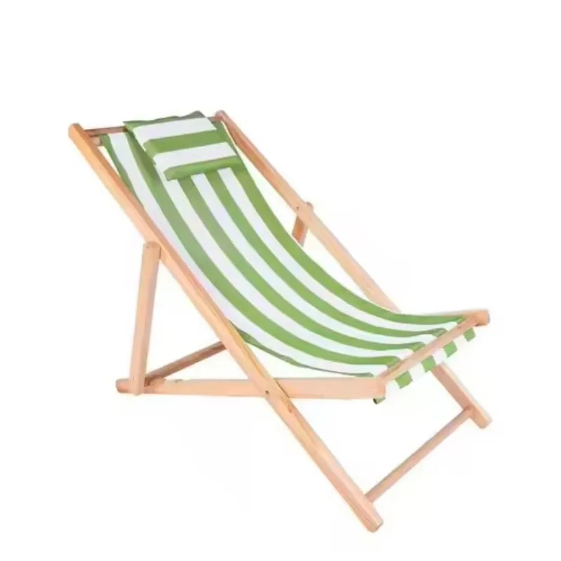 

Adjustable height folding armrest fishing foldable wooden camping beach lounge chair with pillow
