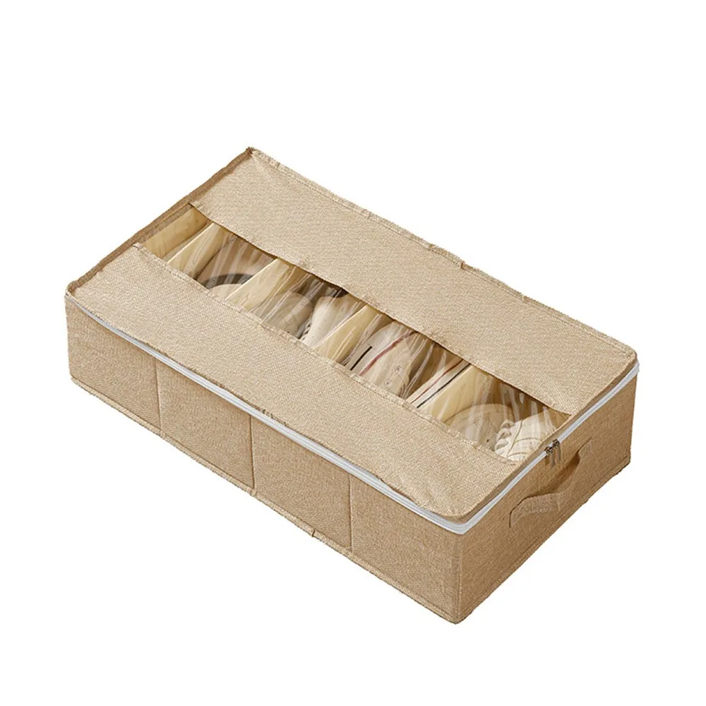 

Влагостойкая сумка для хранения под кроватью, дышащая застежка-молния, хлопково-льняной чехол для обуви, съемный разделитель с ручкой