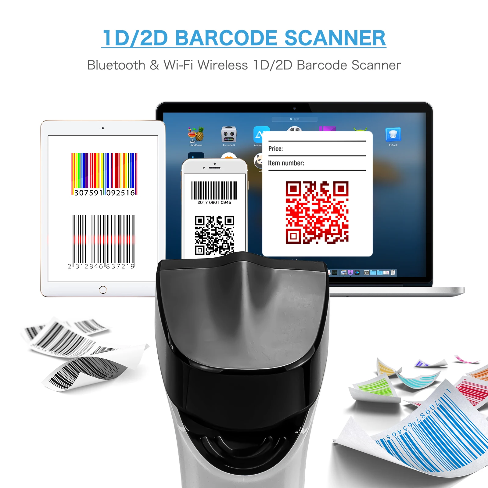 Imagem -02 - Netum-wireless Wi-fi 2d Barcode Scanner Detecção Automática de Mãos Livres Rede Tcp Udp 1d 2d qr Pdf417 Scan