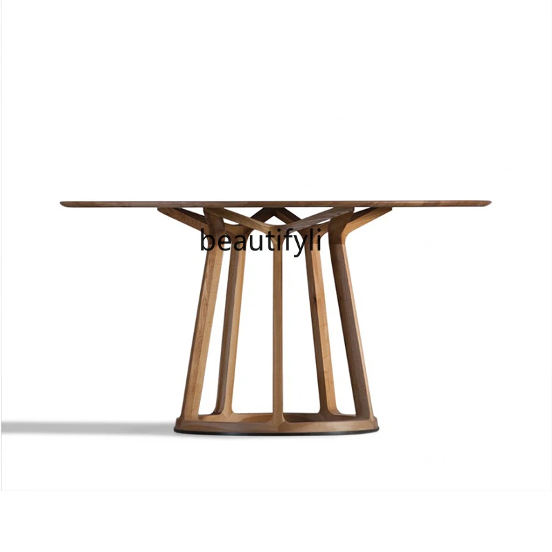 

North America Black Walnut Solid Wood Dining Table Zen round Household Wooden Turntable Dining Table