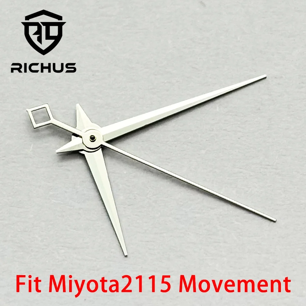 RICHUS No-Luminous Spare Watch Hands 8x12x12.5mm Compatible with Miyota 2115 Movement Silver Dial Clock Hands for Watch Modding