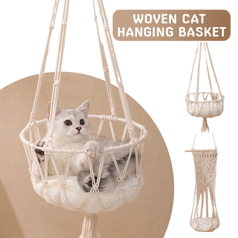 

Cat Hammock Hanging House Macrame Hanging Swing Sunbathing Gods Pet Hanging Basket Cat Bed Cat Cage Hanging Nest Without Cushion