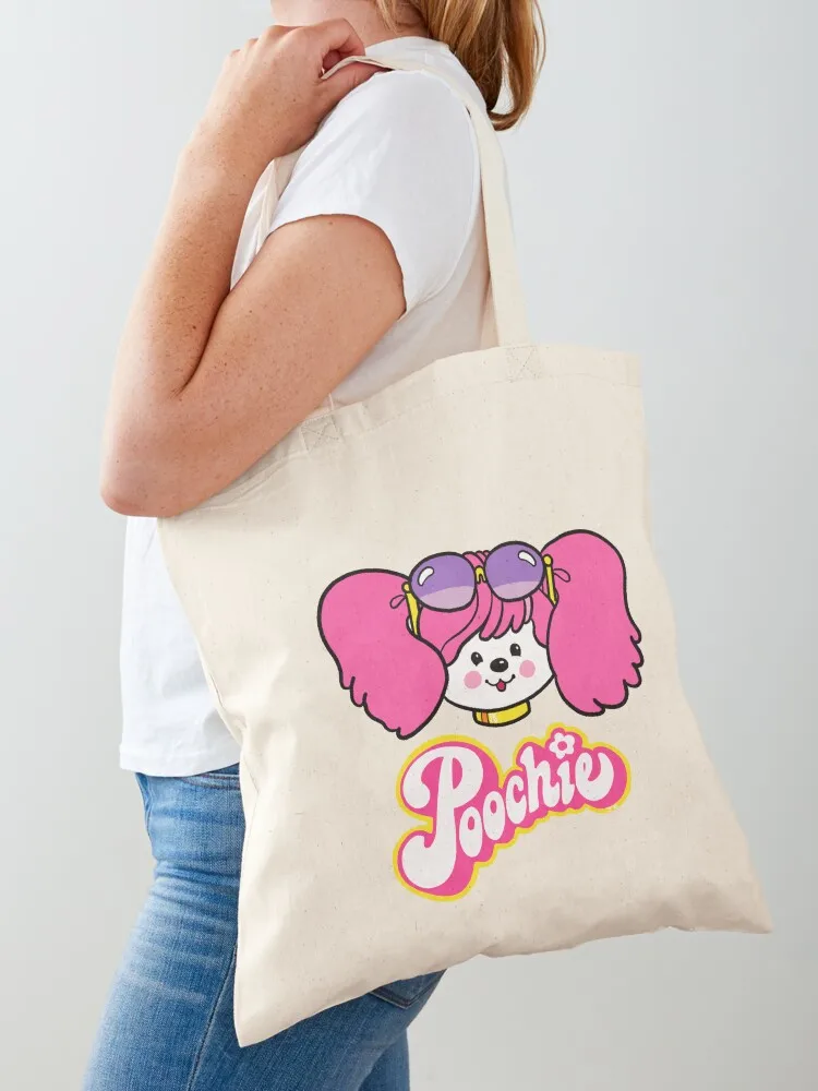 

Poochie Face - Retro 80s Pink Dog Tote Bag Customizable tote bag shopping trolley bag Women's shopper personalized tote