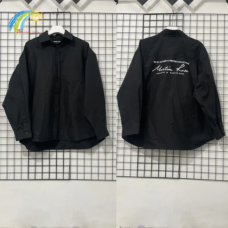 

Всесезонные черные рубашки из плотной ткани и хлопка большого размера для мужчин и женщин, классическая рубашка с длинными рукавами и буквенным принтом логотипа MARTINE ROSE, топ